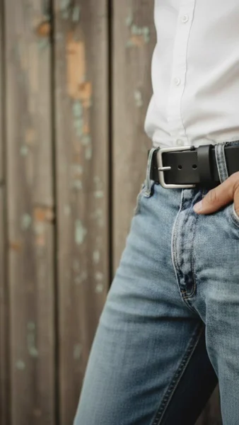 Black Variani belt with blue jeans
